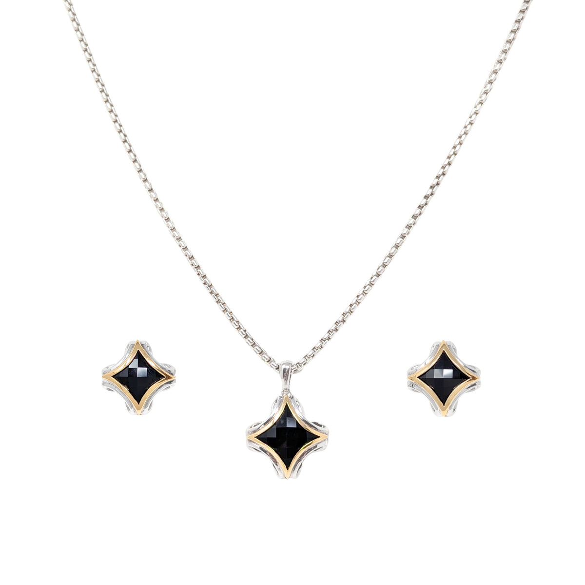 Lorenzo 18K Gold/ Sterling Silver Black Onyx Necklace & Earrings Set