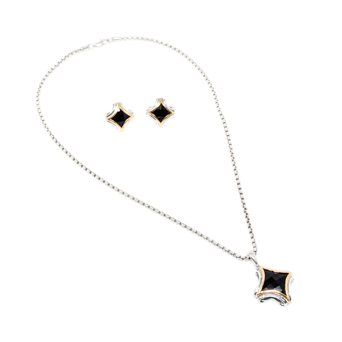 Lorenzo 18K Gold/ Sterling Silver Black Onyx Necklace & Earrings Set
