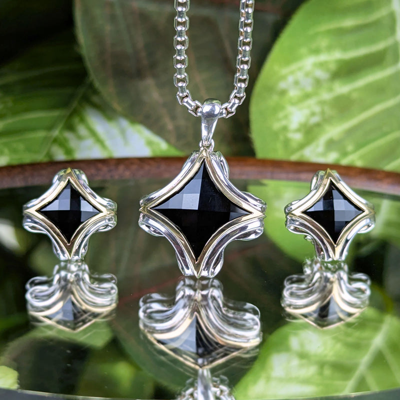 Lorenzo 18K Gold/ Sterling Silver Black Onyx Necklace & Earrings Set