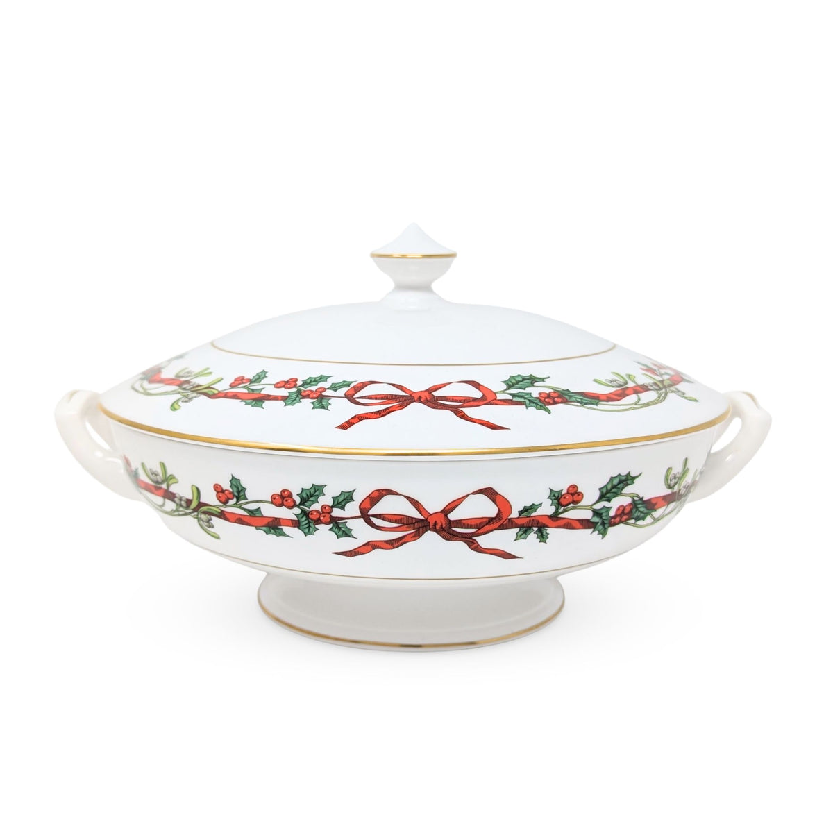 Royal Worcester "Holly Ribbons" Covered Vegetable Bowl