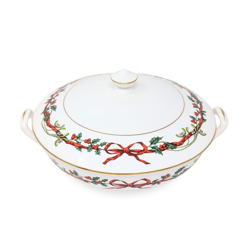 Royal Worcester "Holly Ribbons" Covered Vegetable Bowl