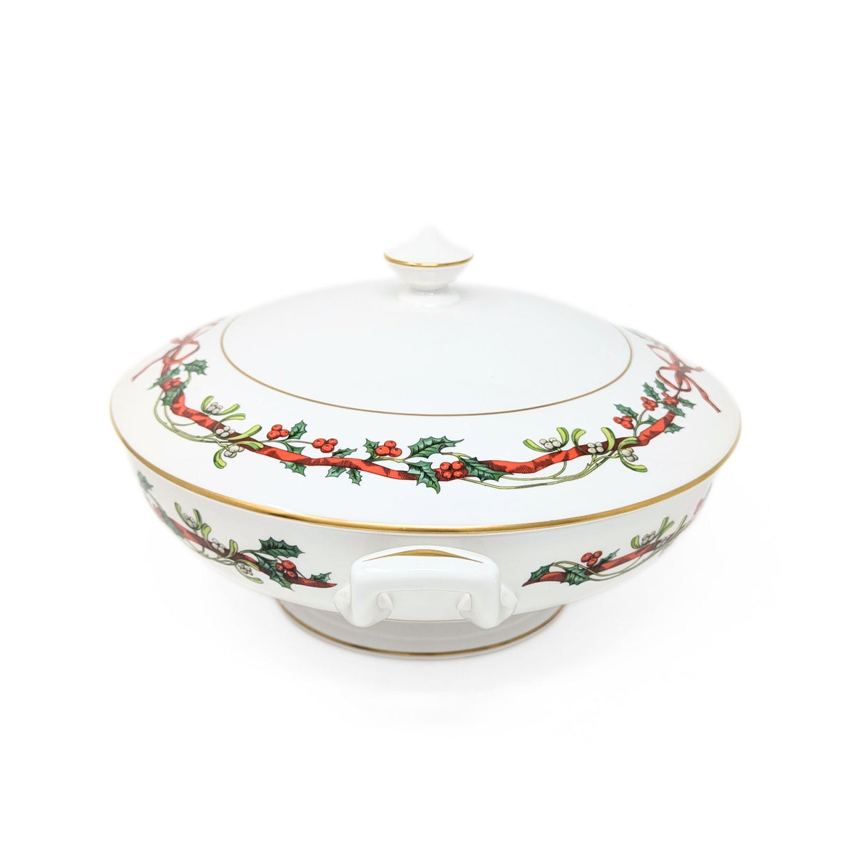 Royal Worcester "Holly Ribbons" Covered Vegetable Bowl