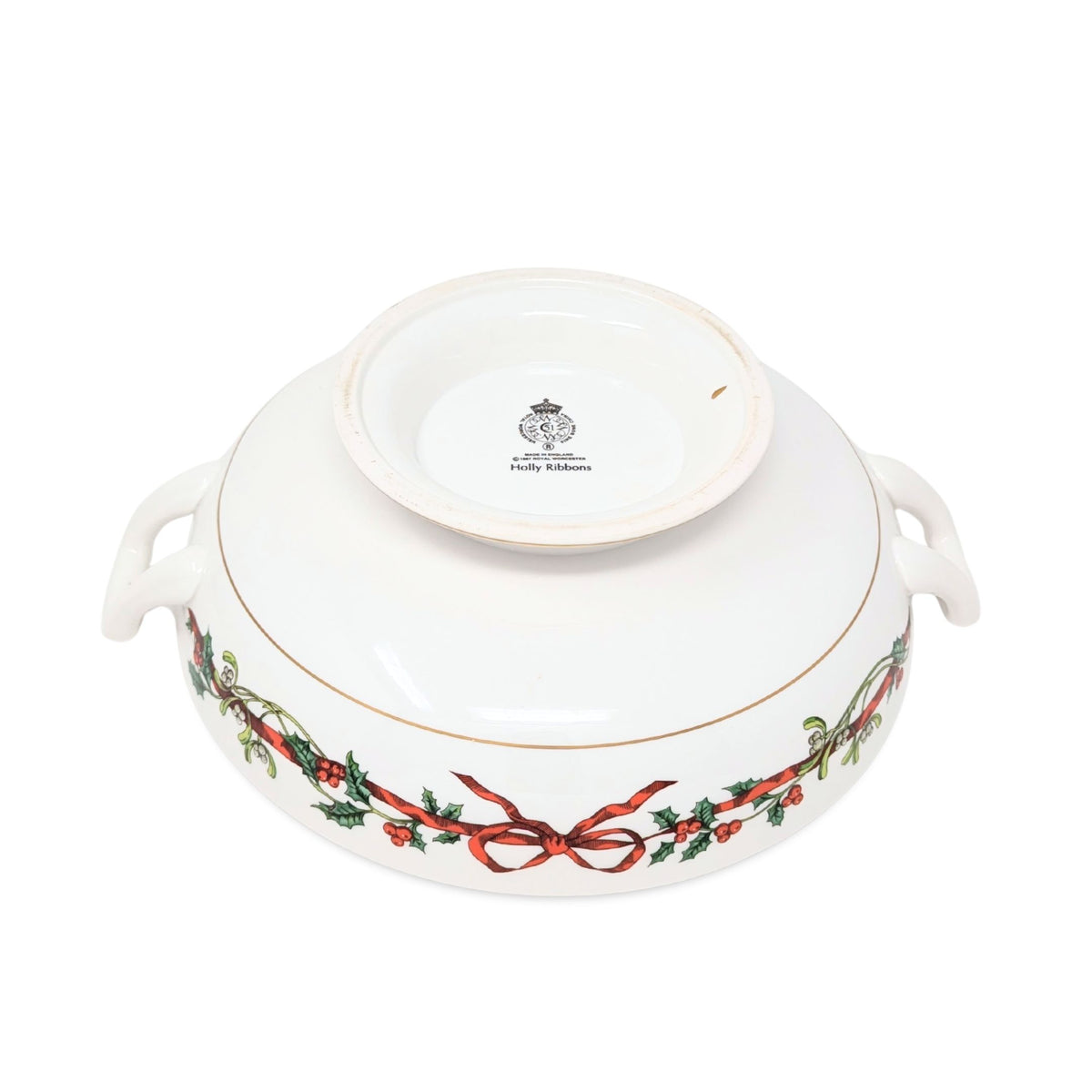 Royal Worcester "Holly Ribbons" Covered Vegetable Bowl