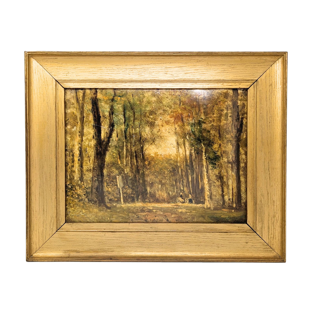Forest in Autumn Signed Impressionist Oil on Board, 1887
