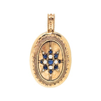 Victorian 14K Gold Blue Sapphire & Pearl Starburst Mourning Locket
