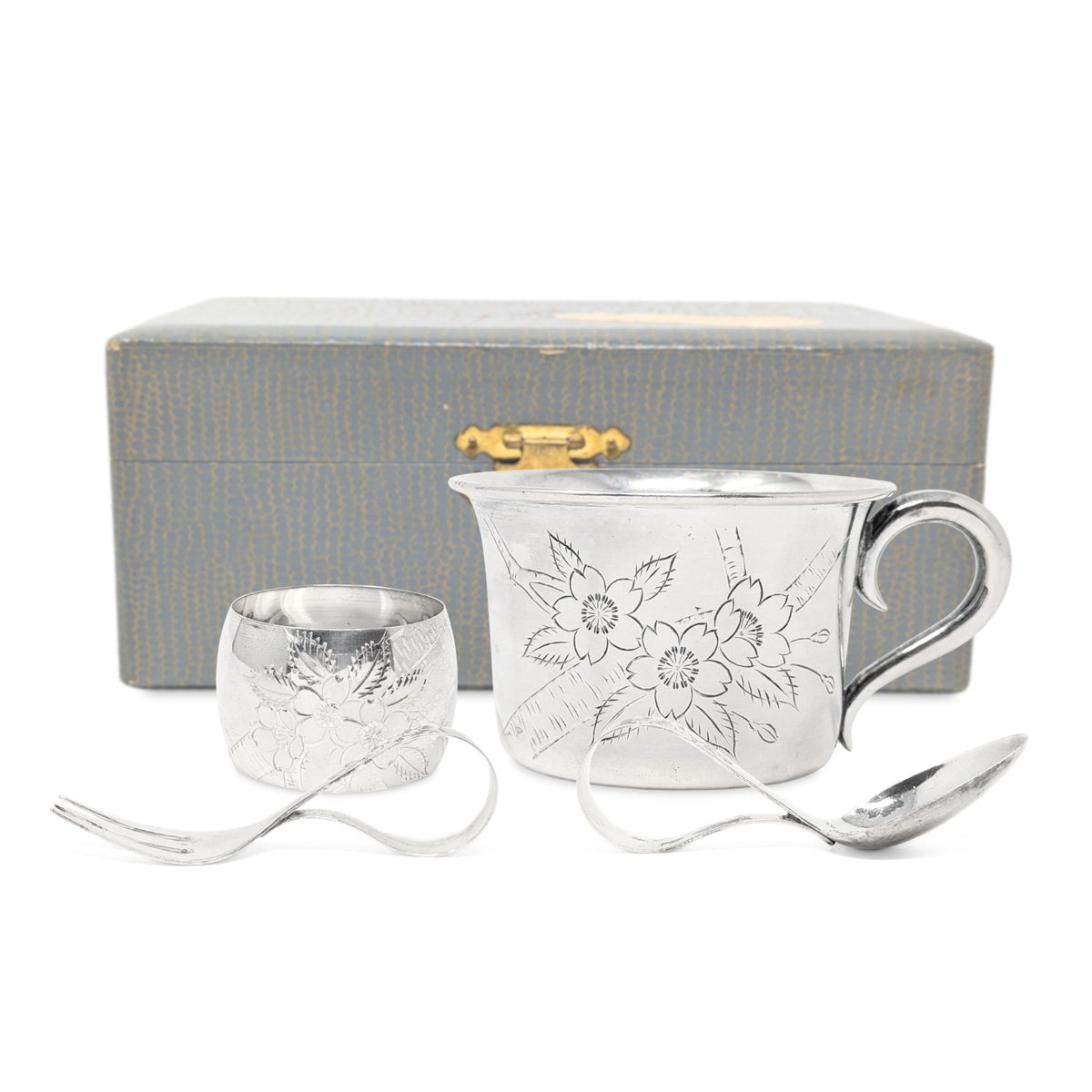 Vintage Japanese Sterling Silver 4pc Baby Set with Box