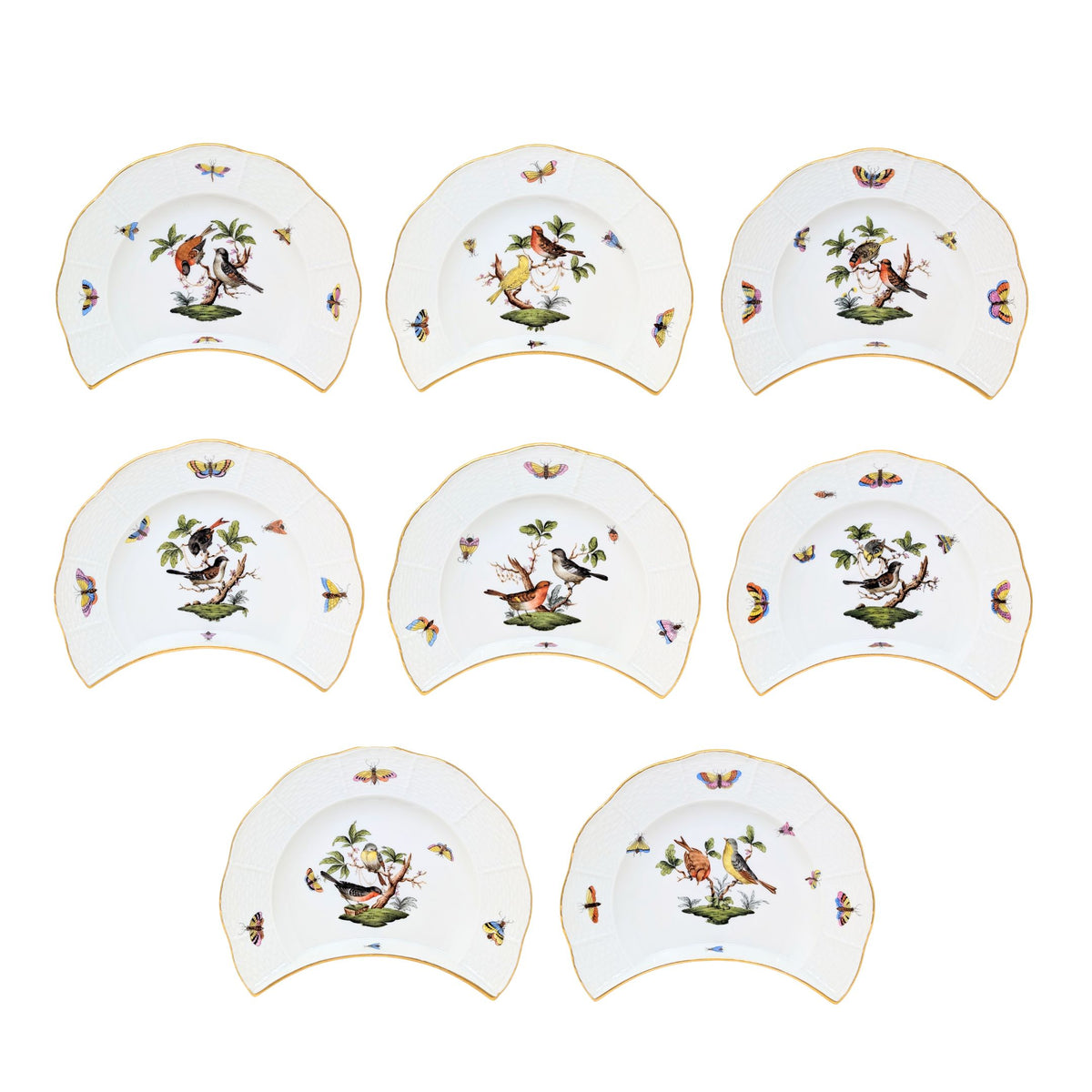 Herend "Rothschild Bird" Crescent Salad Plates (8)