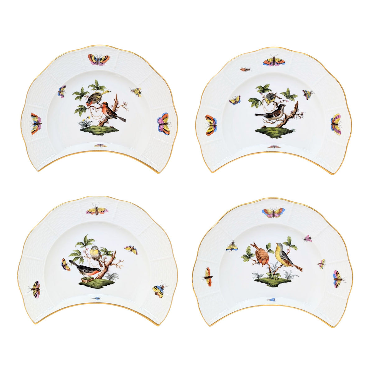 Herend "Rothschild Bird" Crescent Salad Plates (8)