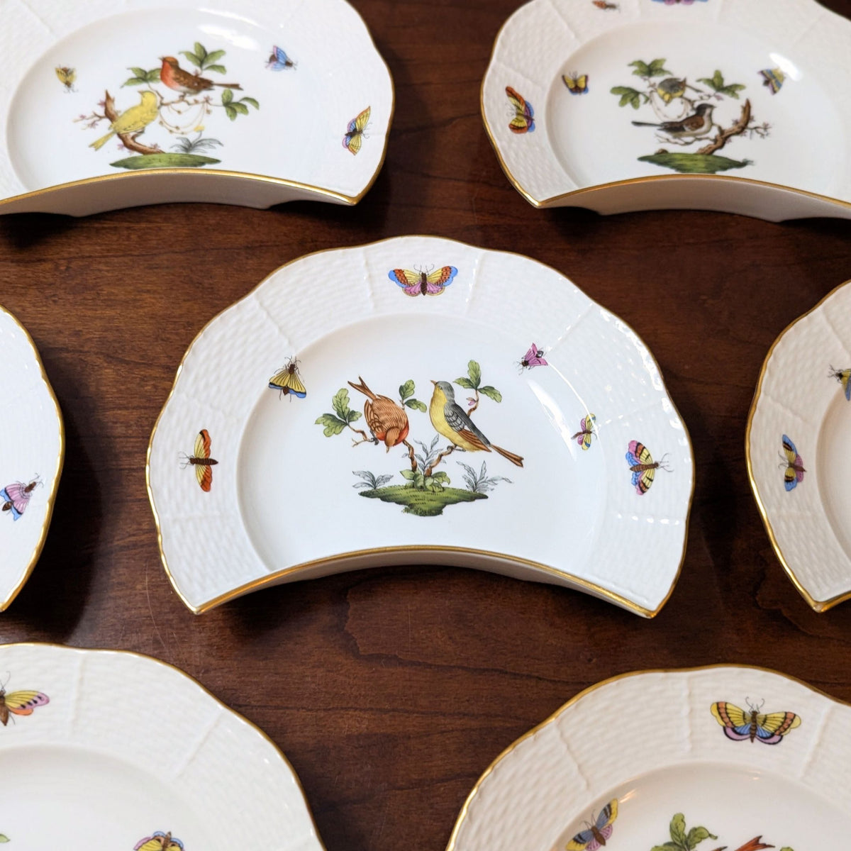 Herend "Rothschild Bird" Crescent Salad Plates (8)