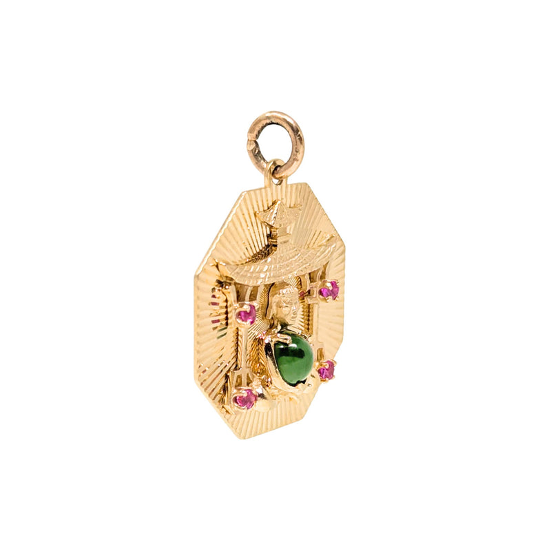 13K Gold 1950’s Jade & Ruby Buddha Pendant/Charm