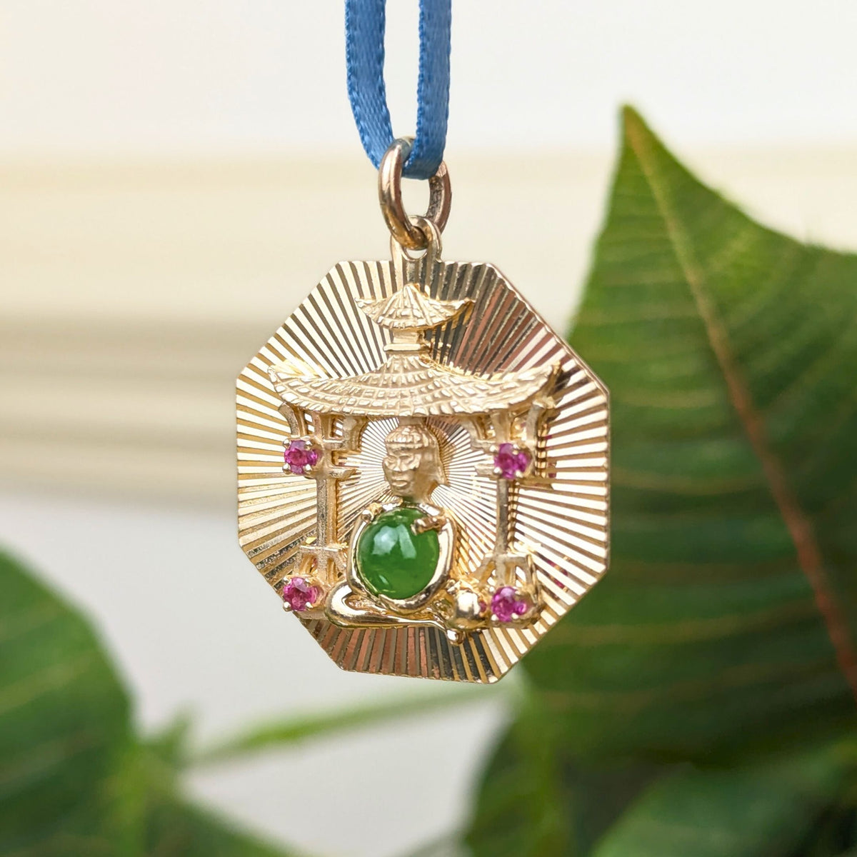 13K Gold 1950’s Jade & Ruby Buddha Pendant/Charm