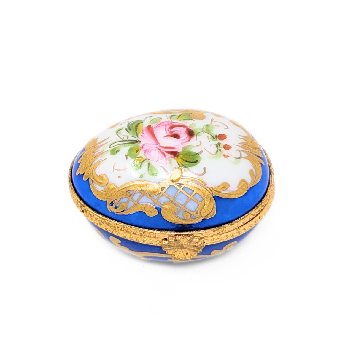 Hand-Painted Floral Limoges Egg-Shaped Trinket Box