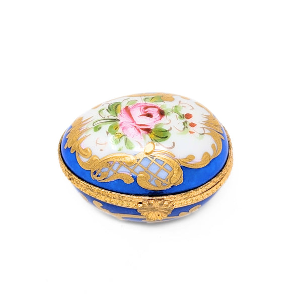 Hand-Painted Floral Limoges Egg-Shaped Trinket Box