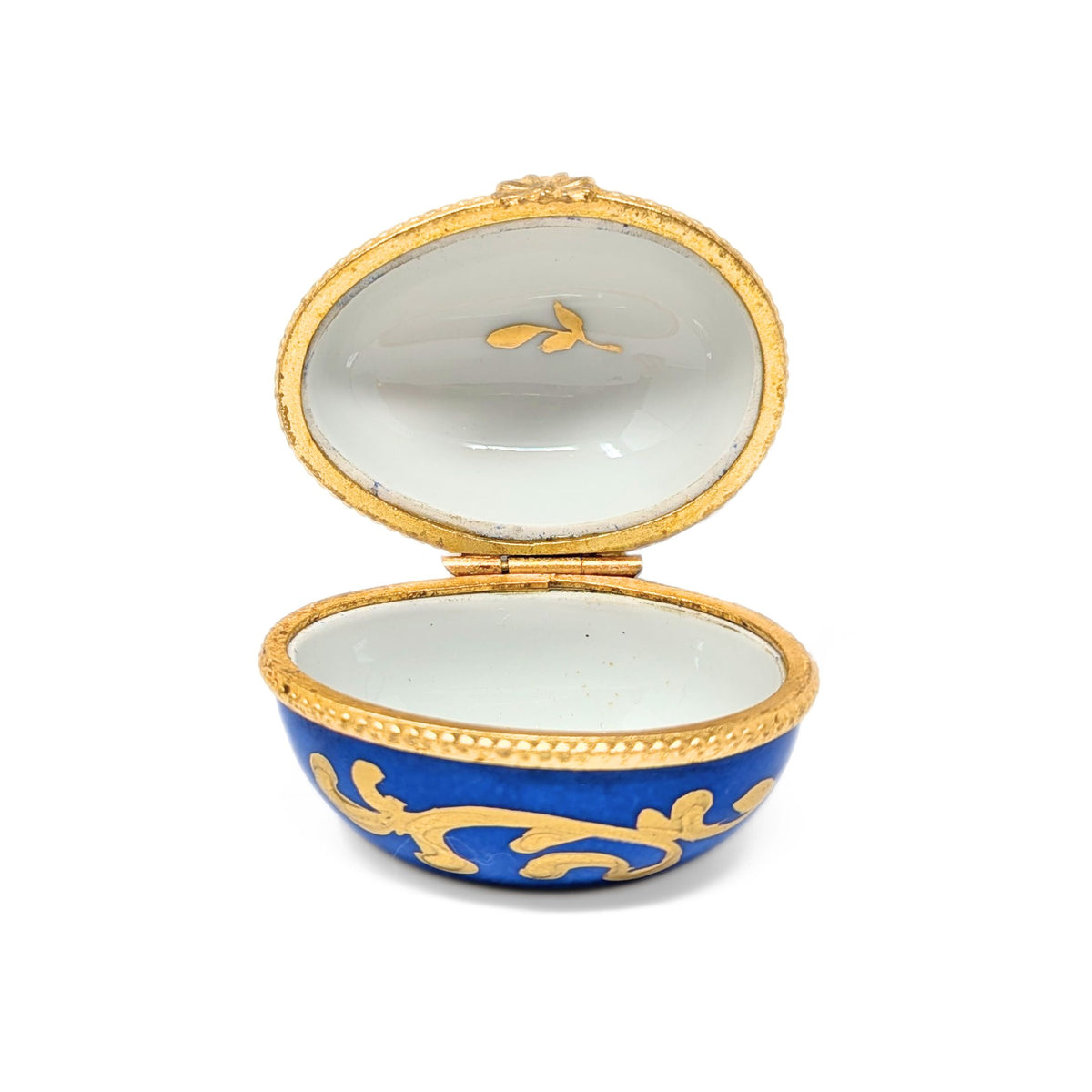 Hand-Painted Floral Limoges Egg-Shaped Trinket Box