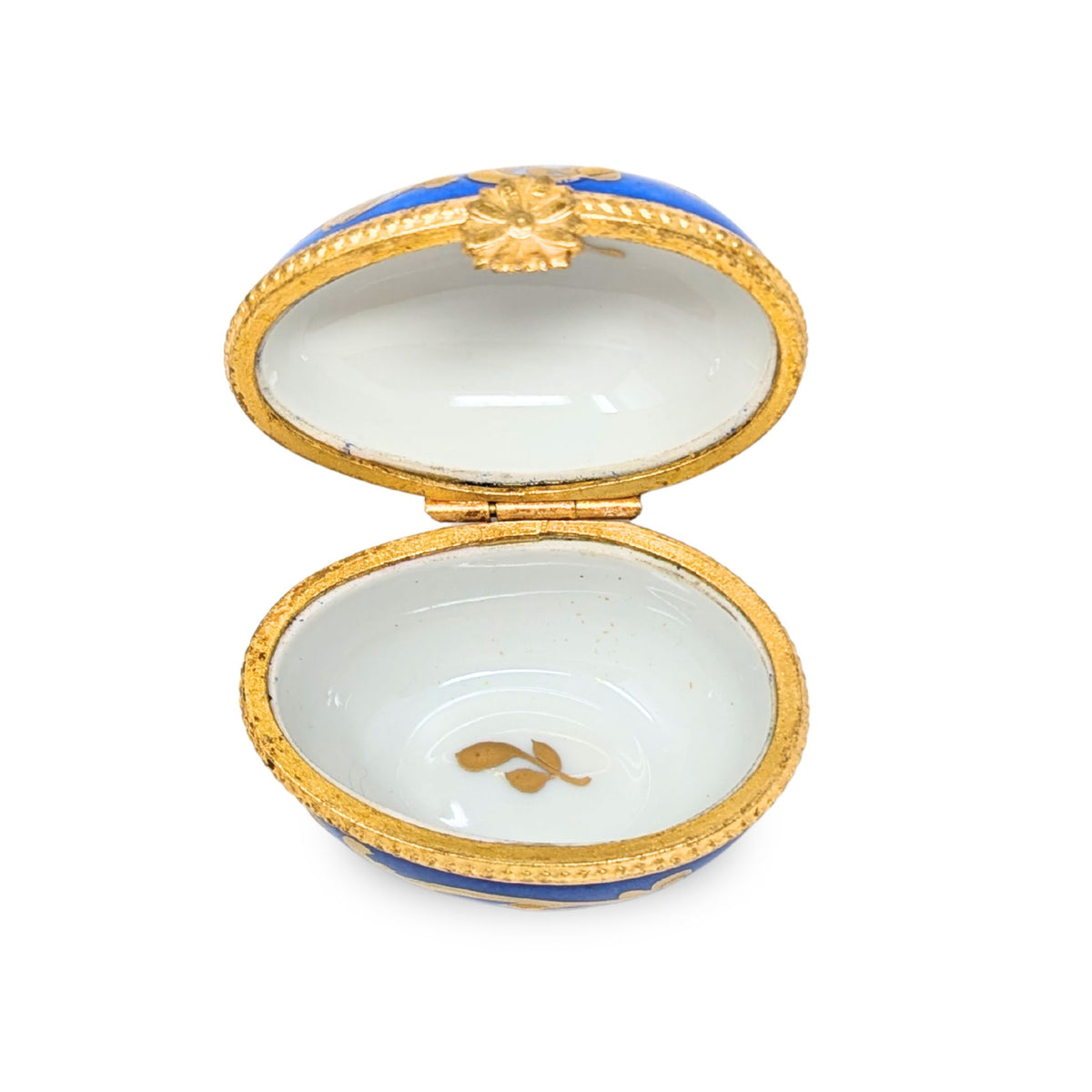 Hand-Painted Floral Limoges Egg-Shaped Trinket Box