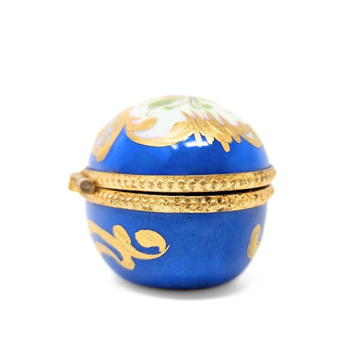 Hand-Painted Floral Limoges Egg-Shaped Trinket Box