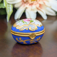 Hand-Painted Floral Limoges Egg-Shaped Trinket Box