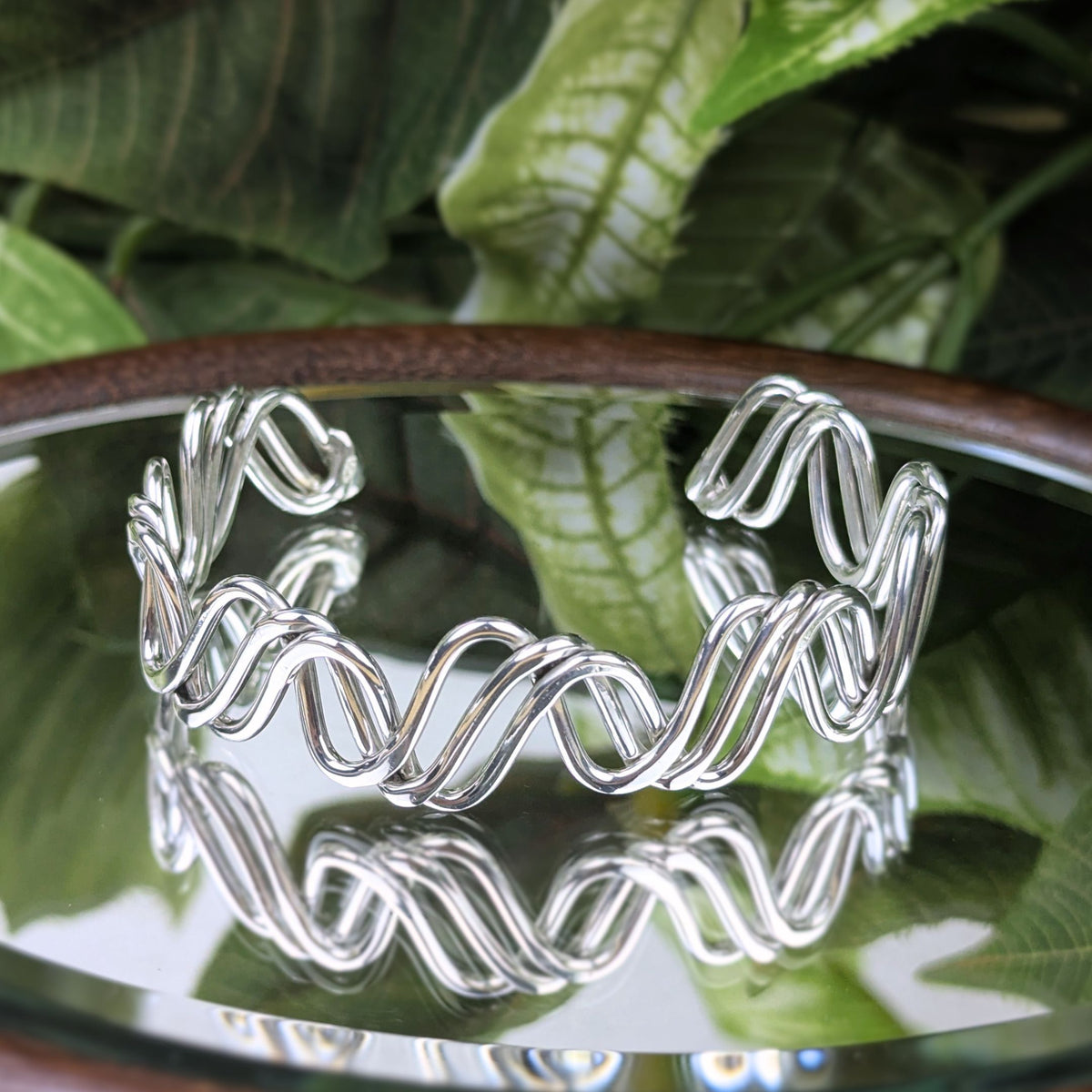 Sterling Triple Wire Wave Cuff Bracelet