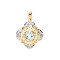 14K Two-Tone Gold Aquamarine & Diamond Greek Key Pendant