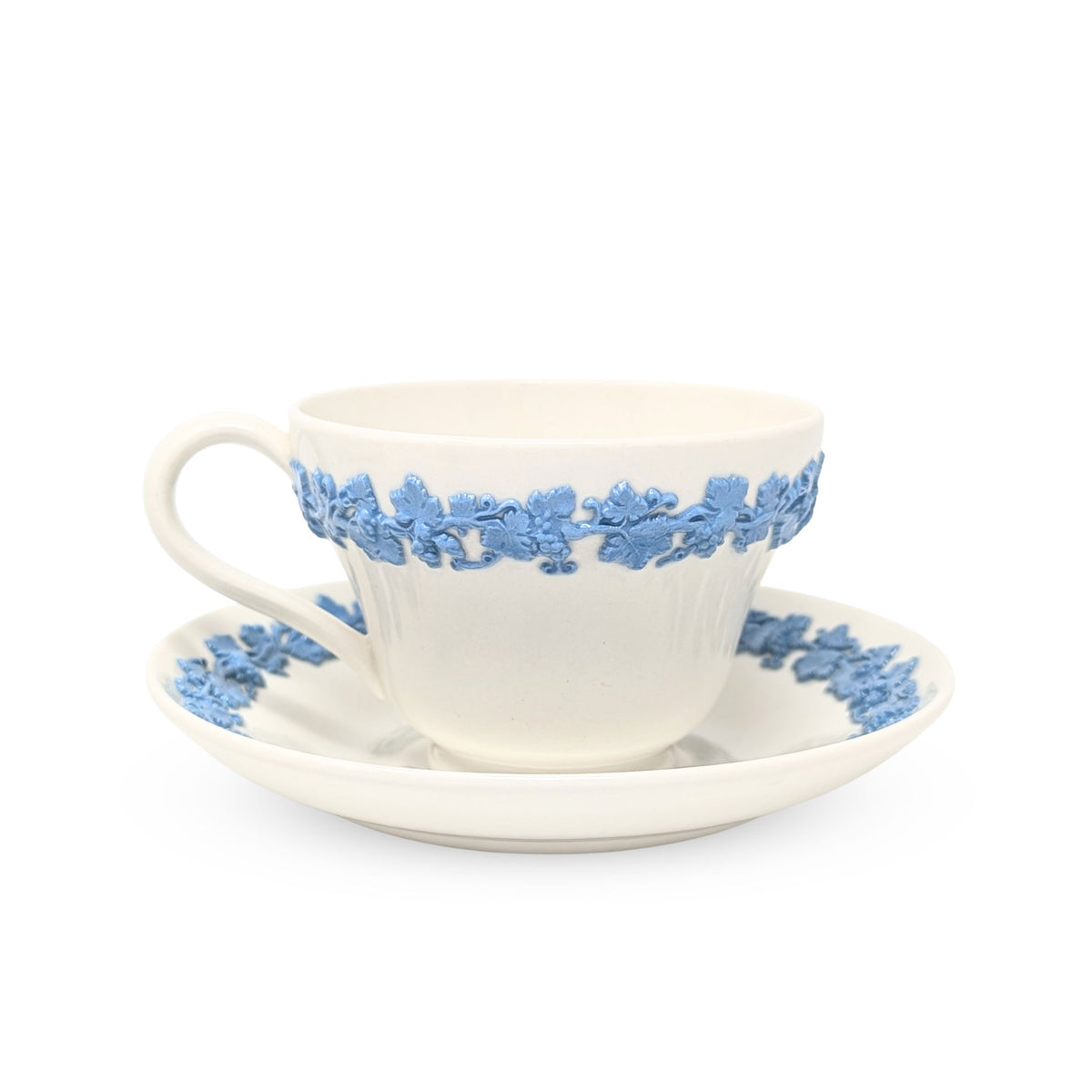 Wedgwood "Lavender on Cream" Plain Edge Footed Cups & Saucers (Pair)