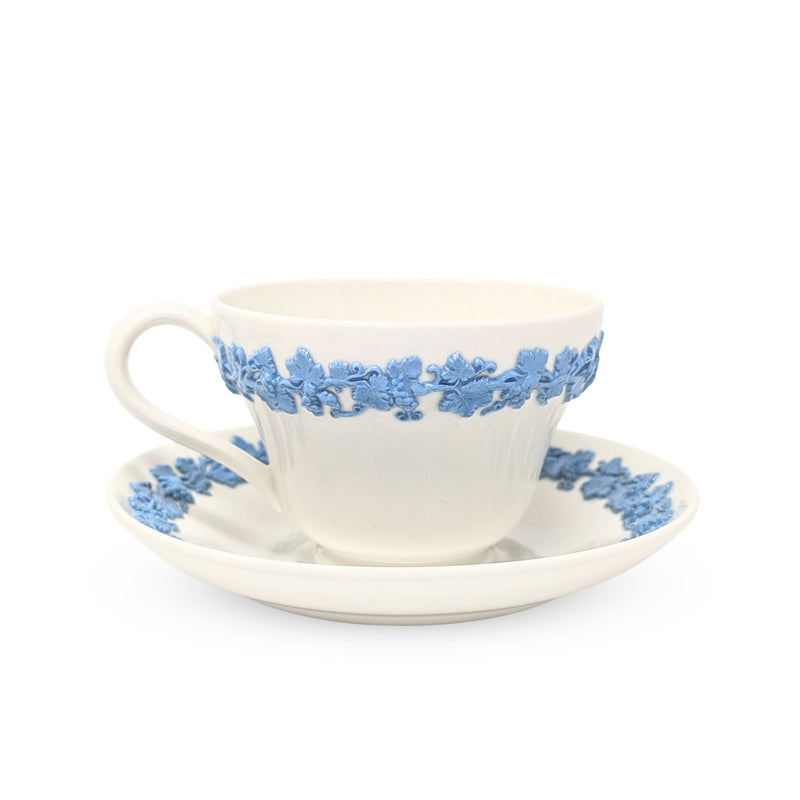 Wedgwood "Lavender on Cream" Plain Edge Footed Cups & Saucers (Pair)