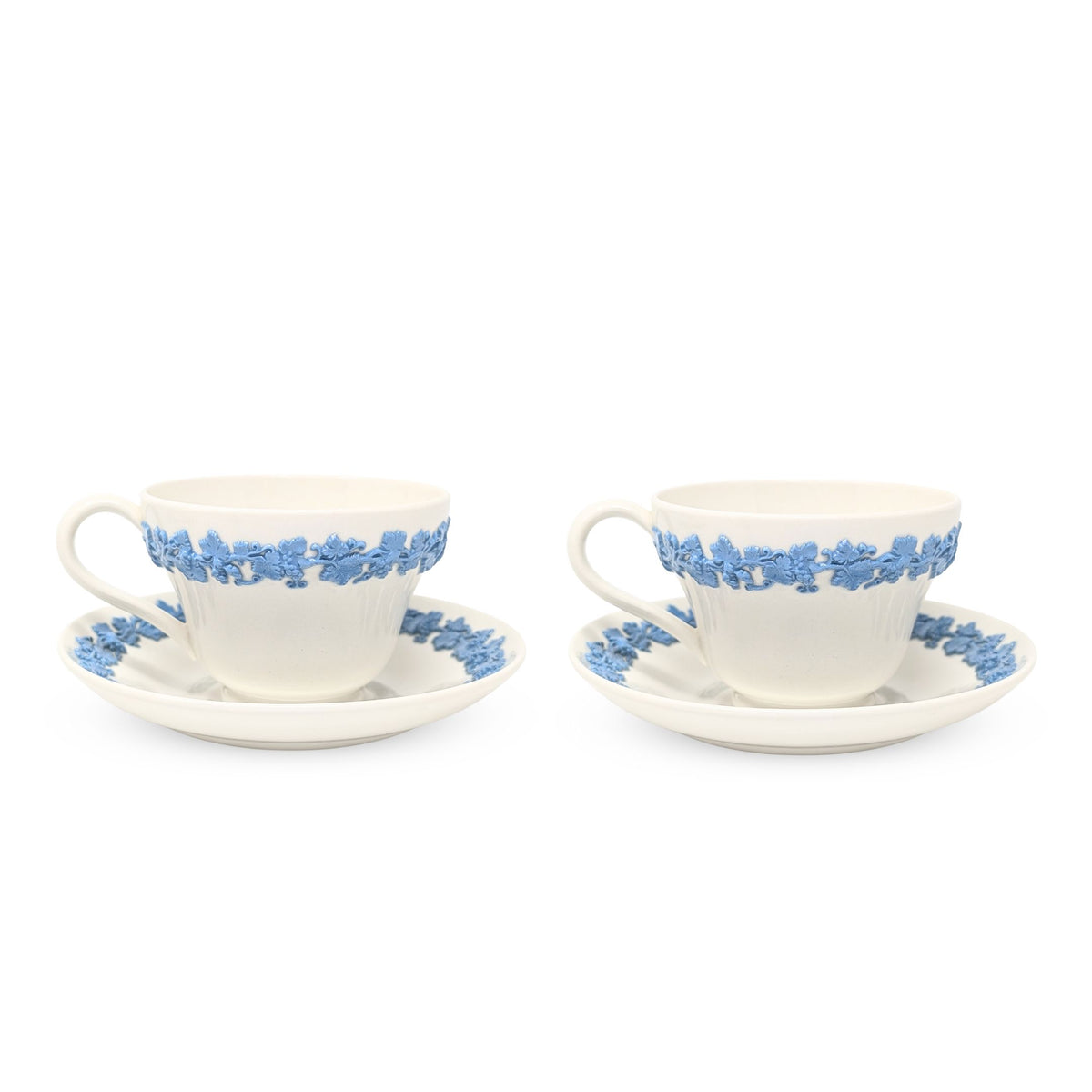 Wedgwood "Lavender on Cream" Plain Edge Footed Cups & Saucers (Pair)