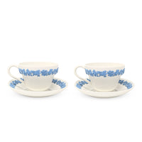 Wedgwood "Lavender on Cream" Plain Edge Footed Cups & Saucers (Pair)