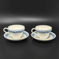 Wedgwood "Lavender on Cream" Plain Edge Footed Cups & Saucers (Pair)