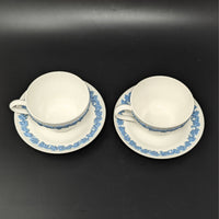 Wedgwood "Lavender on Cream" Plain Edge Footed Cups & Saucers (Pair)