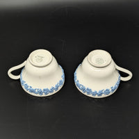 Wedgwood "Lavender on Cream" Plain Edge Footed Cups & Saucers (Pair)