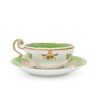 Antique Gilt, Green, and Floral 8pc Teacup & Saucer Set