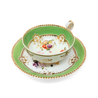 Antique Gilt, Green, and Floral 8pc Teacup & Saucer Set
