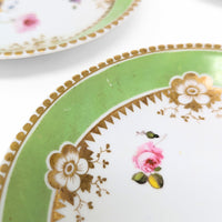 Antique Gilt, Green, and Floral 8pc Teacup & Saucer Set