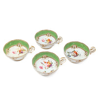 Antique Gilt, Green, and Floral 8pc Teacup & Saucer Set
