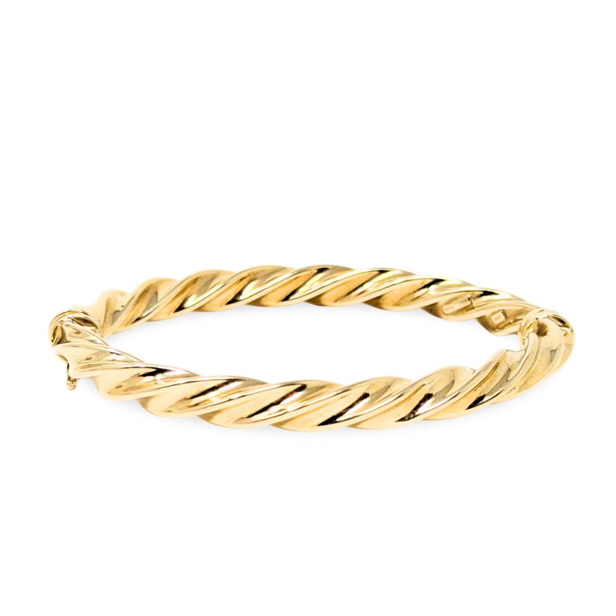 Milor Italian 18K Gold 7.5mm Twist Hinged 7.25” Bangle Bracelet