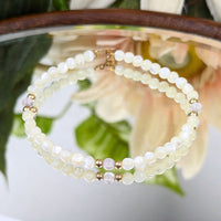 14K Gold, Moonstone, & Pink Quartz Bead 6.5" Bracelet