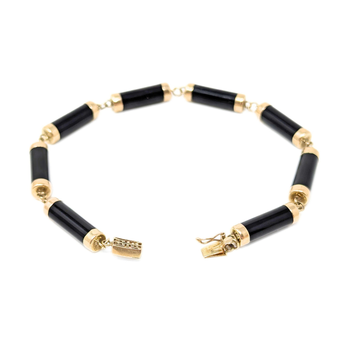 14K Gold & Black Onyx 7” Bar Link Bracelet