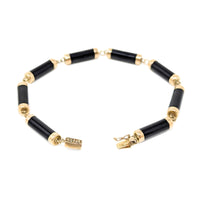 14K Gold & Black Onyx 7” Bar Link Bracelet