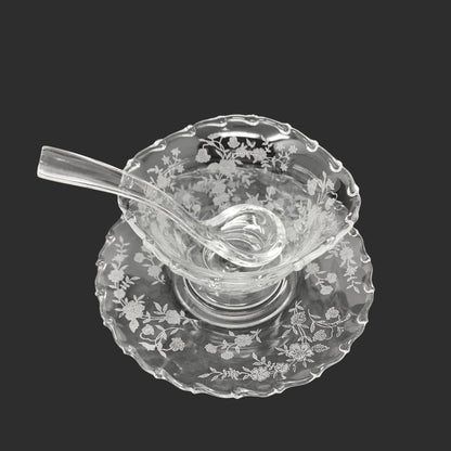 Fostoria "Bouquet Mayonnaise Bowl, Underplate, & Spoon