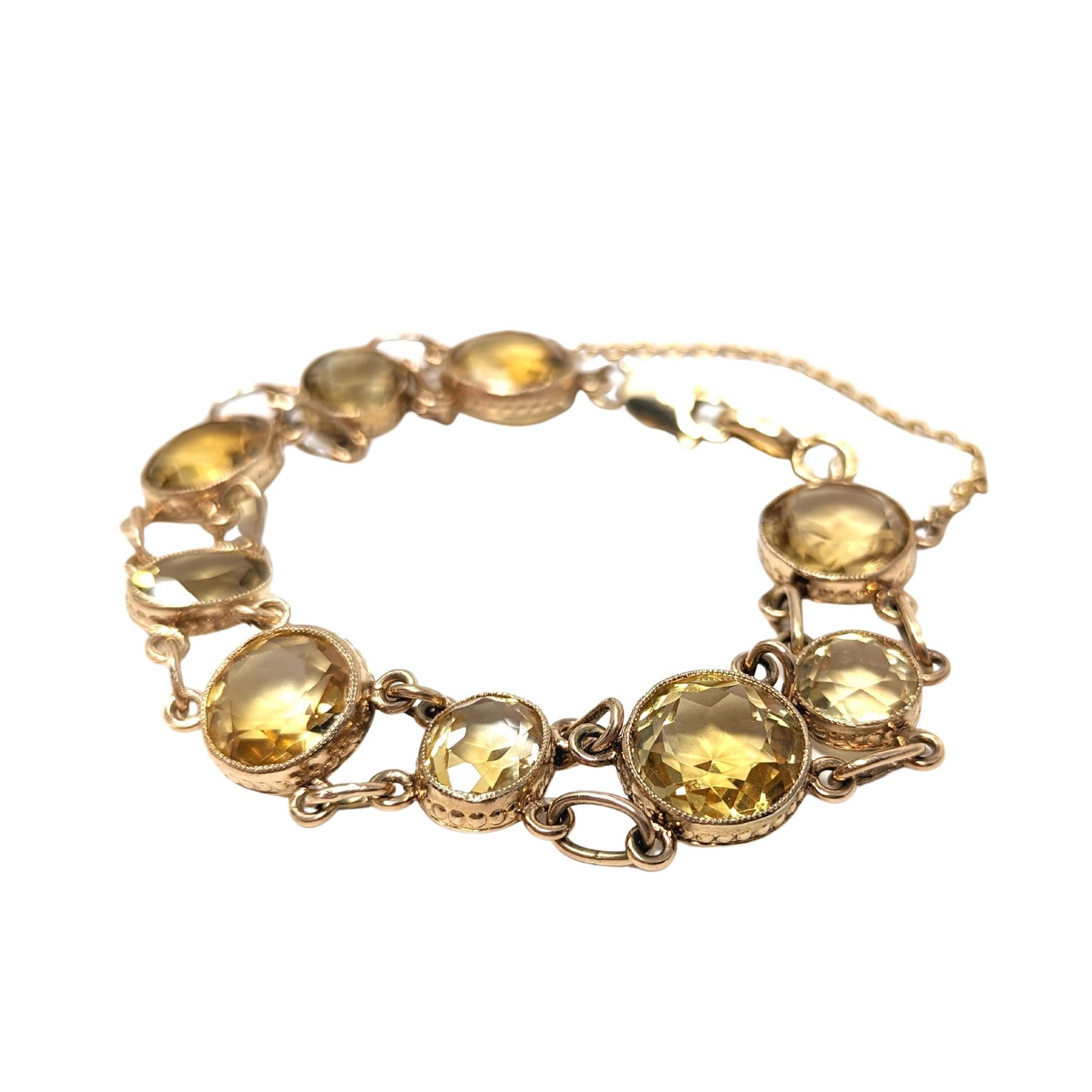 14K Gold Yellow Citrine Bracelet 7 1/4" Long