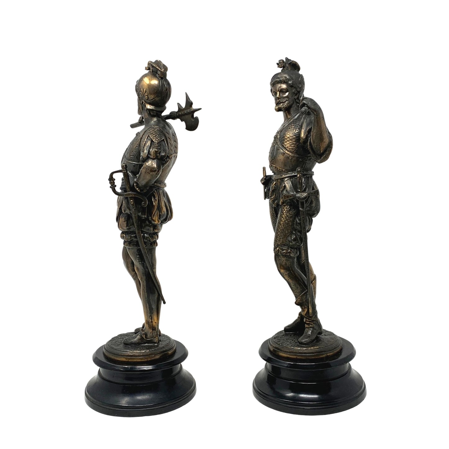 Ansonia Bronze Finish Spelter Cast Metal Medieval Soldiers (Pair)