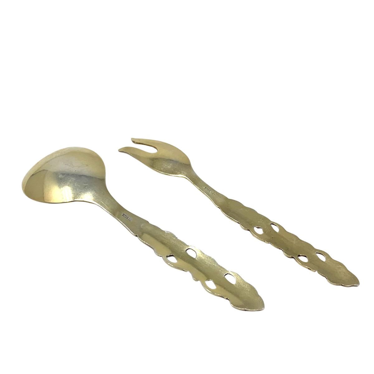 Gold Washed Sterling Silver Guilloche Caviar Spoon & Cocktail Fork