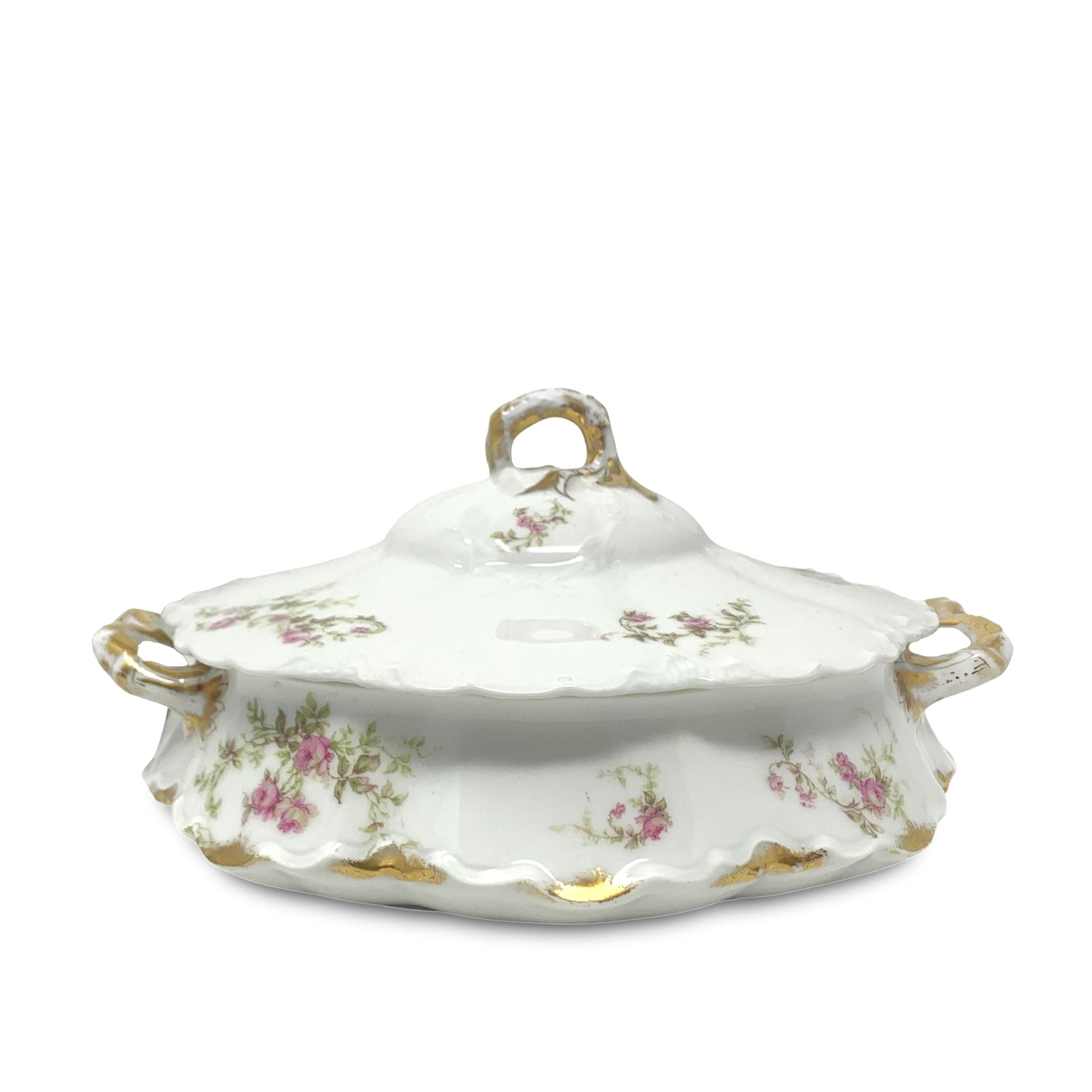 Antique outlet Covered Vegetable Bowl, Theodore Haviland, Limoges, France, Pink Poppy Pattern, Schleiger 841-1, Gold Trimmed, Hard To Find China