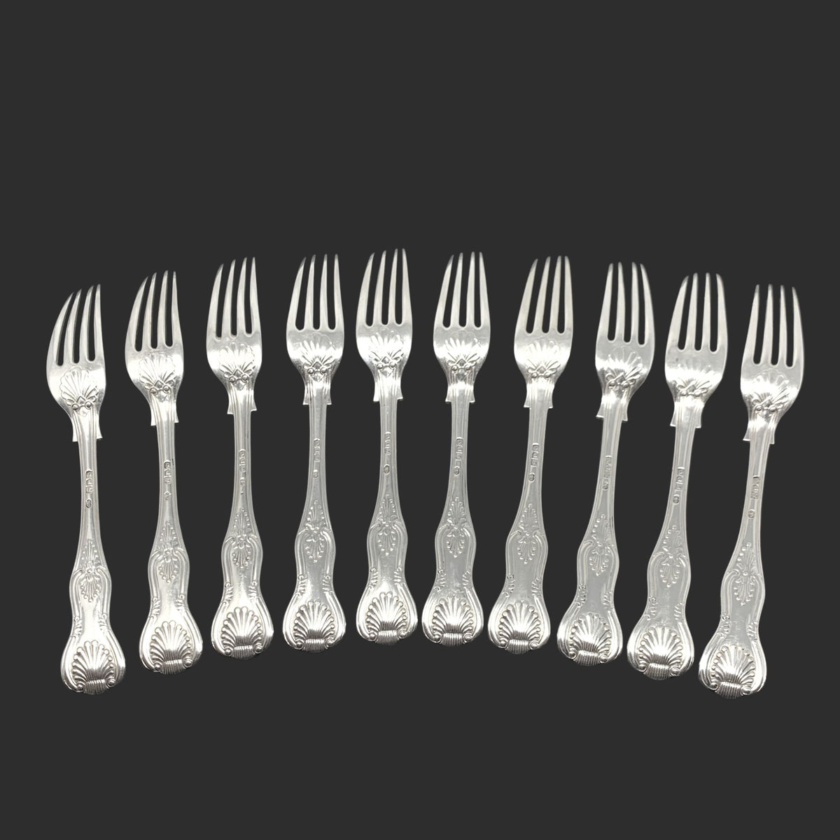 Charles Boyton Antique Sterling Kings 8 1/4" Dinner Fork Set (10pcs)