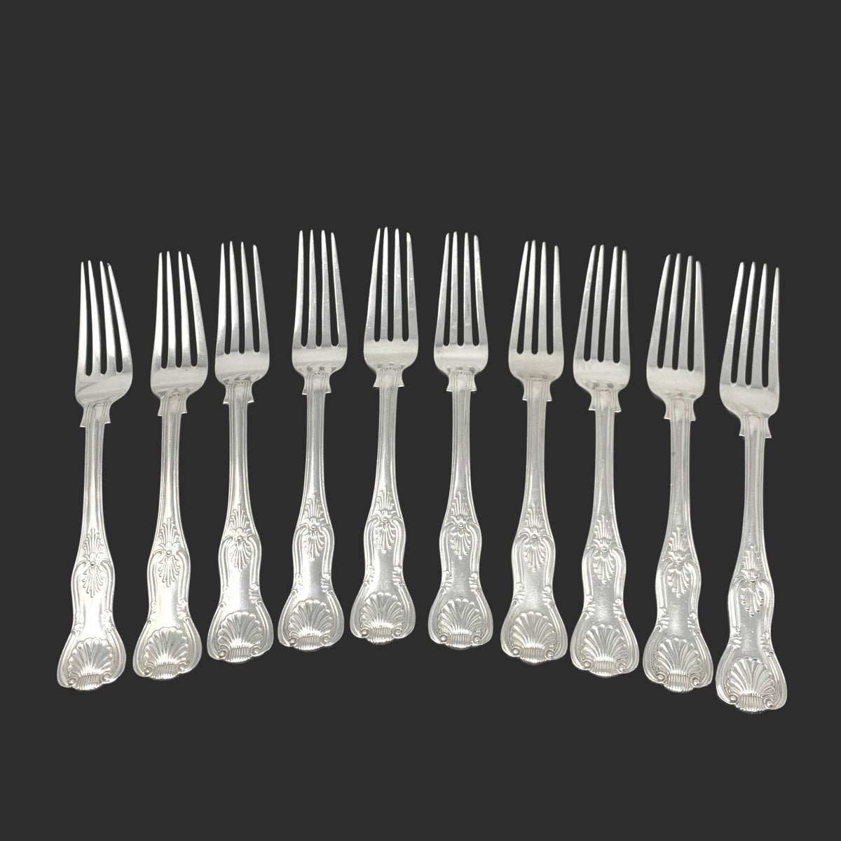 Charles Boyton Antique Sterling Kings 8 1/4" Dinner Fork Set (10pcs)