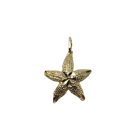 14K Diamond Cut & Textured Starfish Charm/ Pendant