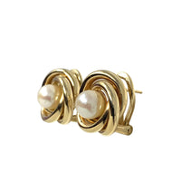 Barton A. Ballou 14K Gold Pearl & Knot Omega Earrings