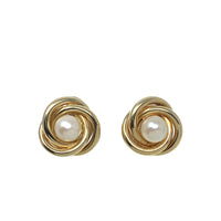 Barton A. Ballou 14K Gold Pearl & Knot Omega Earrings