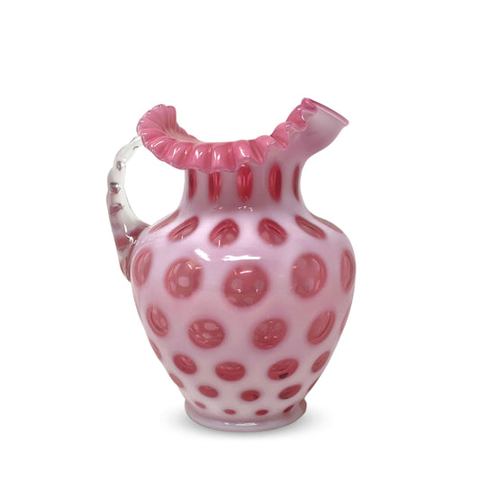Fenton Cased Cranberry Glass Coin Dot Ruffled Pitcher