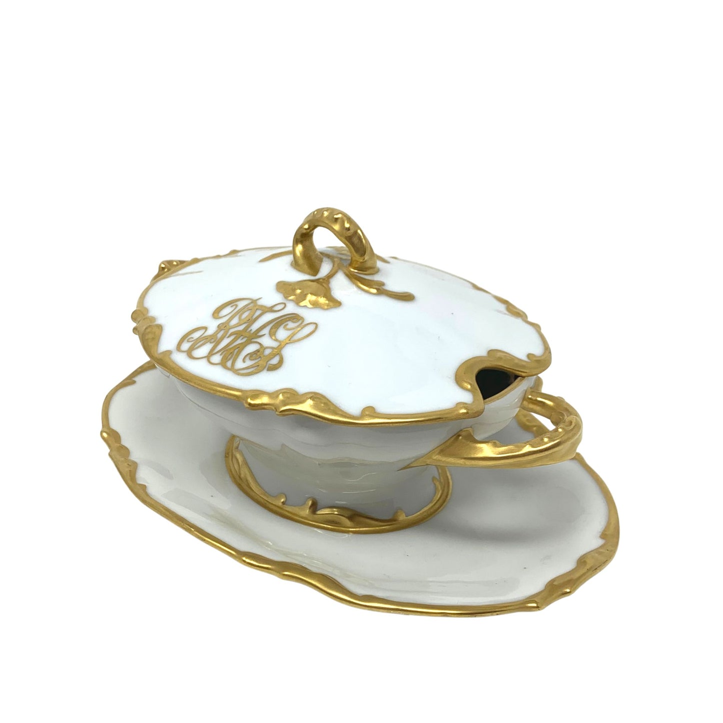 Jean Pouyat Limoges Saucer Tureen With Lid & Attached Underplate